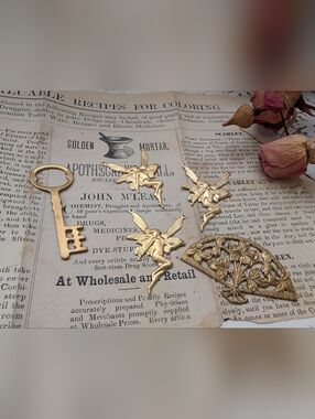 Goldtone Fairy Pendant Charms - Set of Vintage Brass Figures